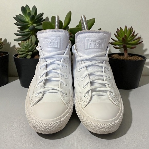 Converse All Star Leather Sneakers Casual Lace Up Women's Shoes White - Picture 2 of 10